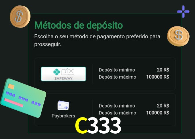 O cassino C333 oferece uma grande variedade de métodos de pagamento